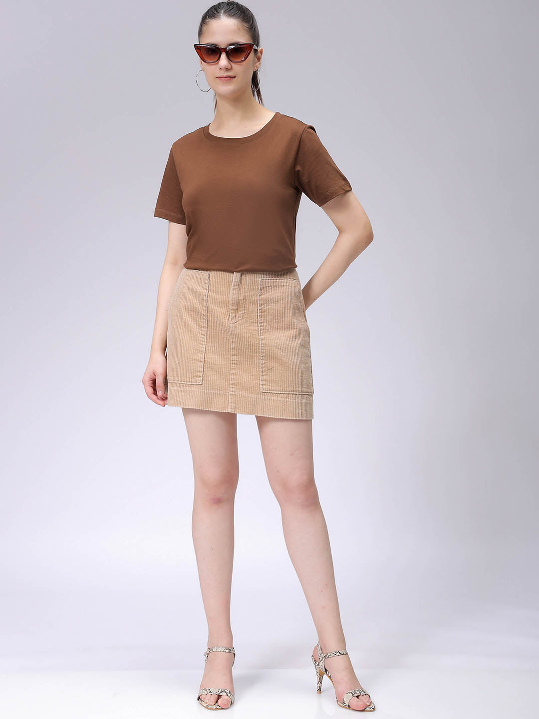 Women's Brown Regular Fit Solid T-Shirt