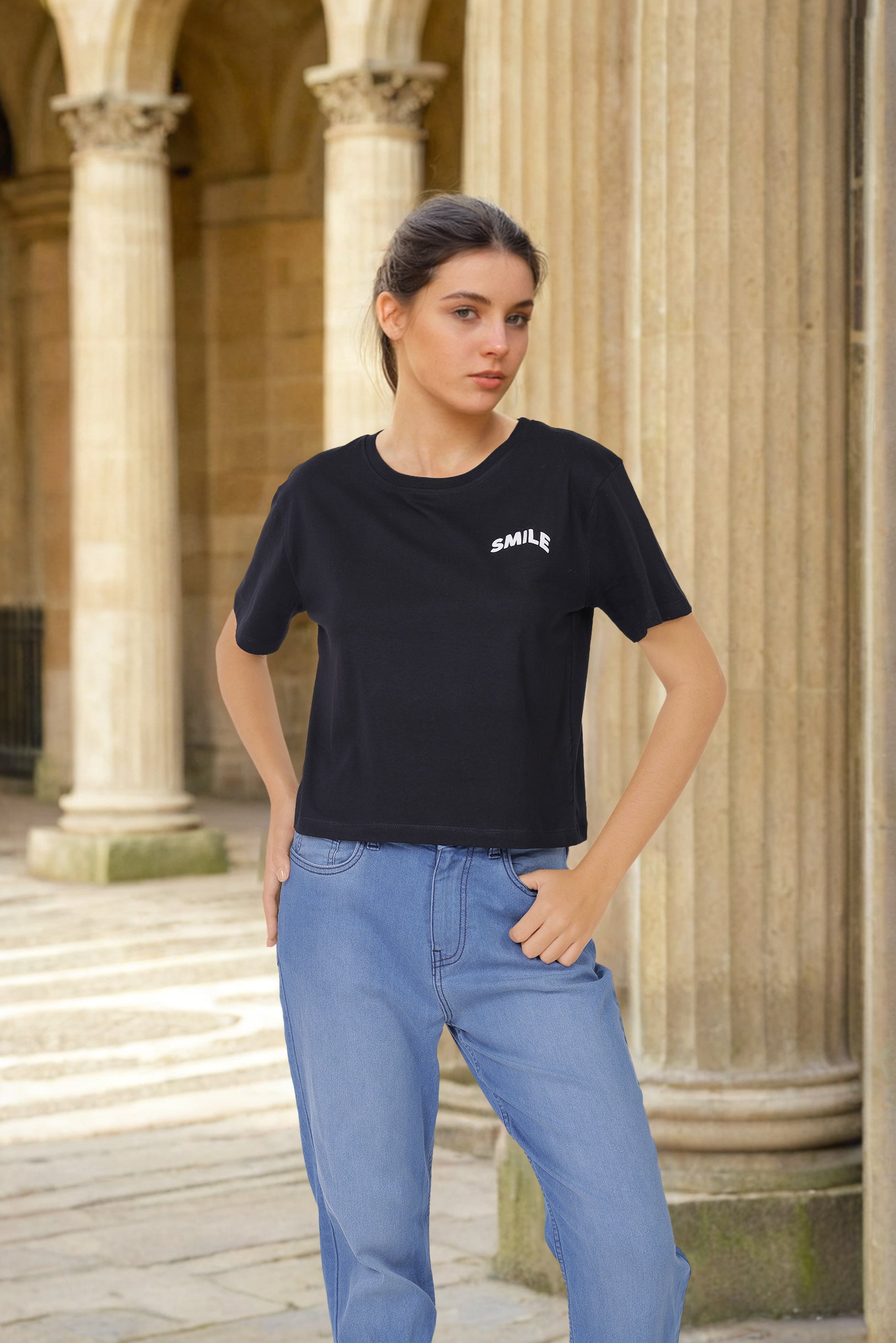 Freehand Women Relaxed Fit Solid T-Shirt