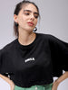 Women's Black Boxy Solid Cropped T-Shirt