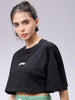 Women's Black Boxy Solid Cropped T-Shirt