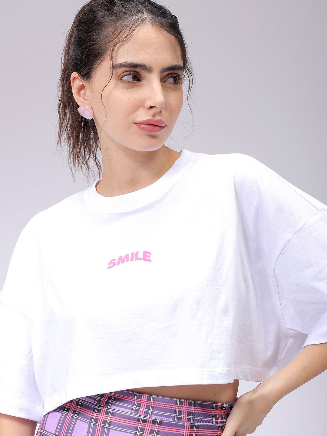Women's White Boxy Solid Cropped T-Shirt