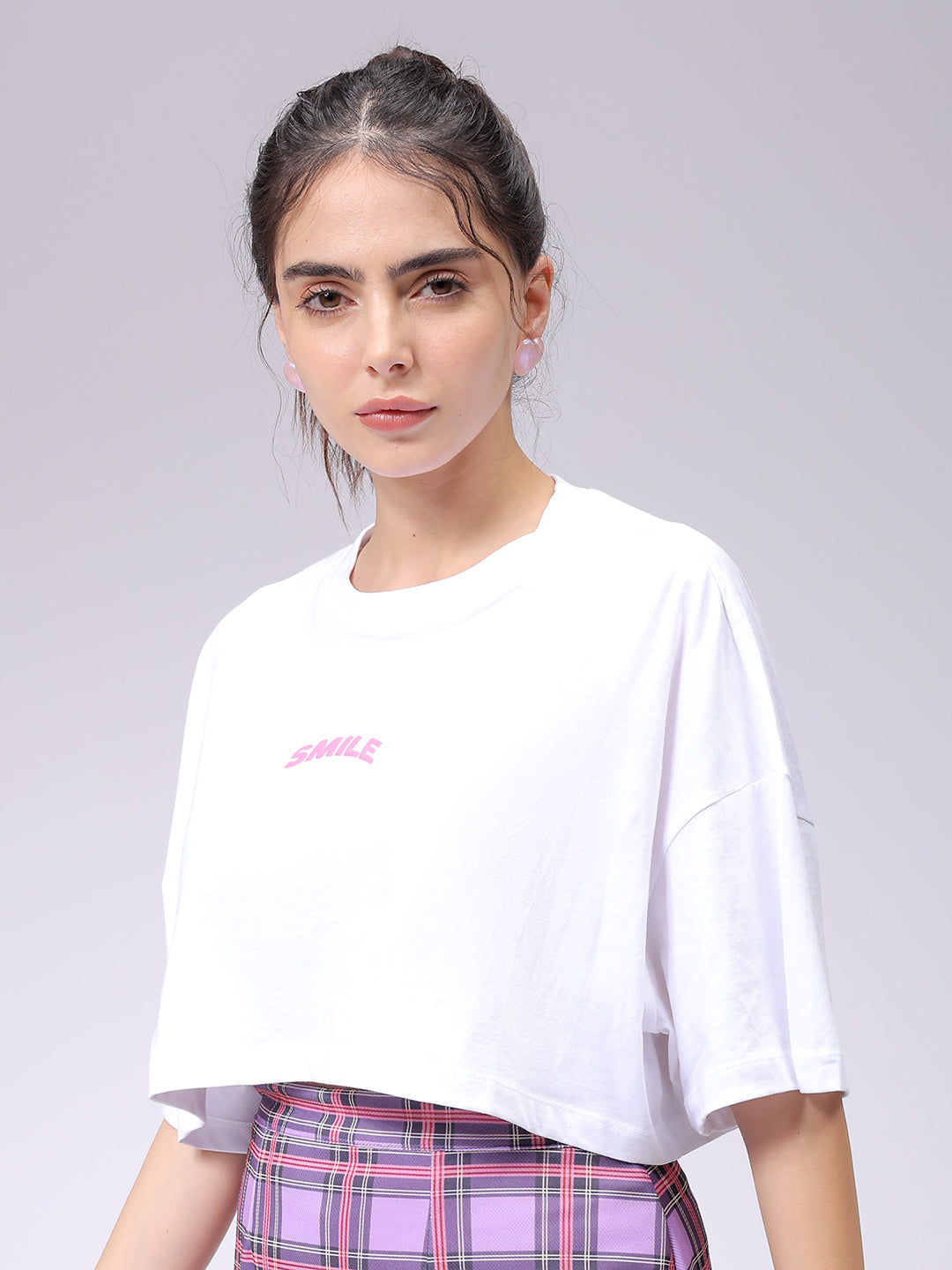 Women's White Boxy Solid Cropped T-Shirt