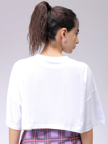 Women's White Boxy Solid Cropped T-Shirt