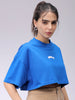 Women's Blue Boxy Solid Cropped T-Shirt