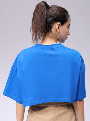 Women's Blue Boxy Solid Cropped T-Shirt