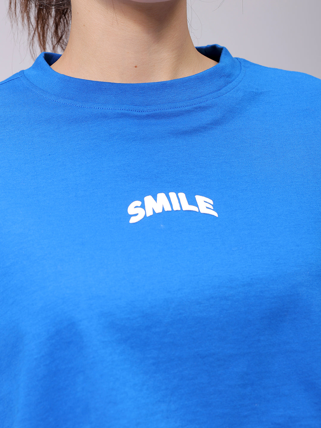 Women's Blue Boxy Solid Cropped T-Shirt