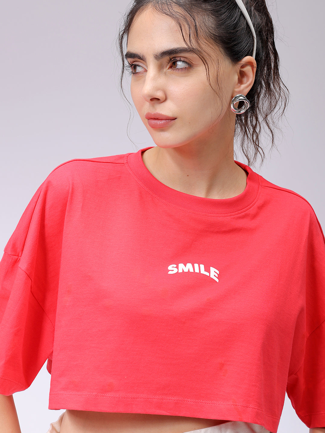Women's Red Boxy Solid Cropped T-Shirt
