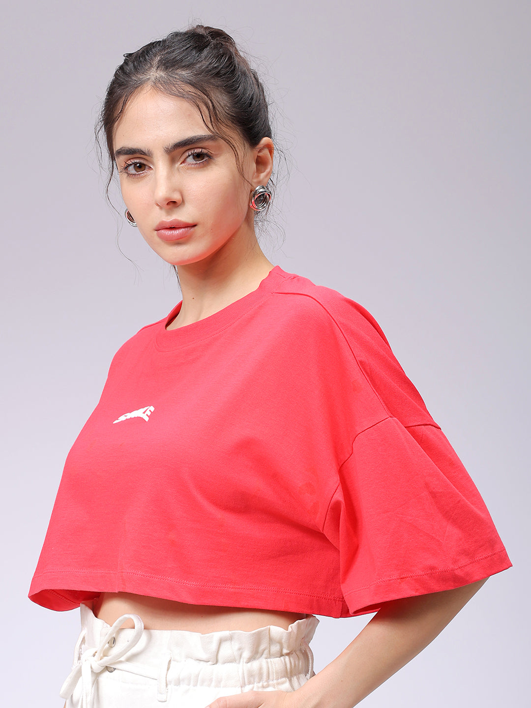 Women's Red Boxy Solid Cropped T-Shirt
