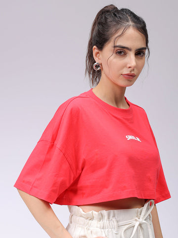 Women's Red Boxy Solid Cropped T-Shirt