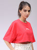 Women's Red Boxy Solid Cropped T-Shirt