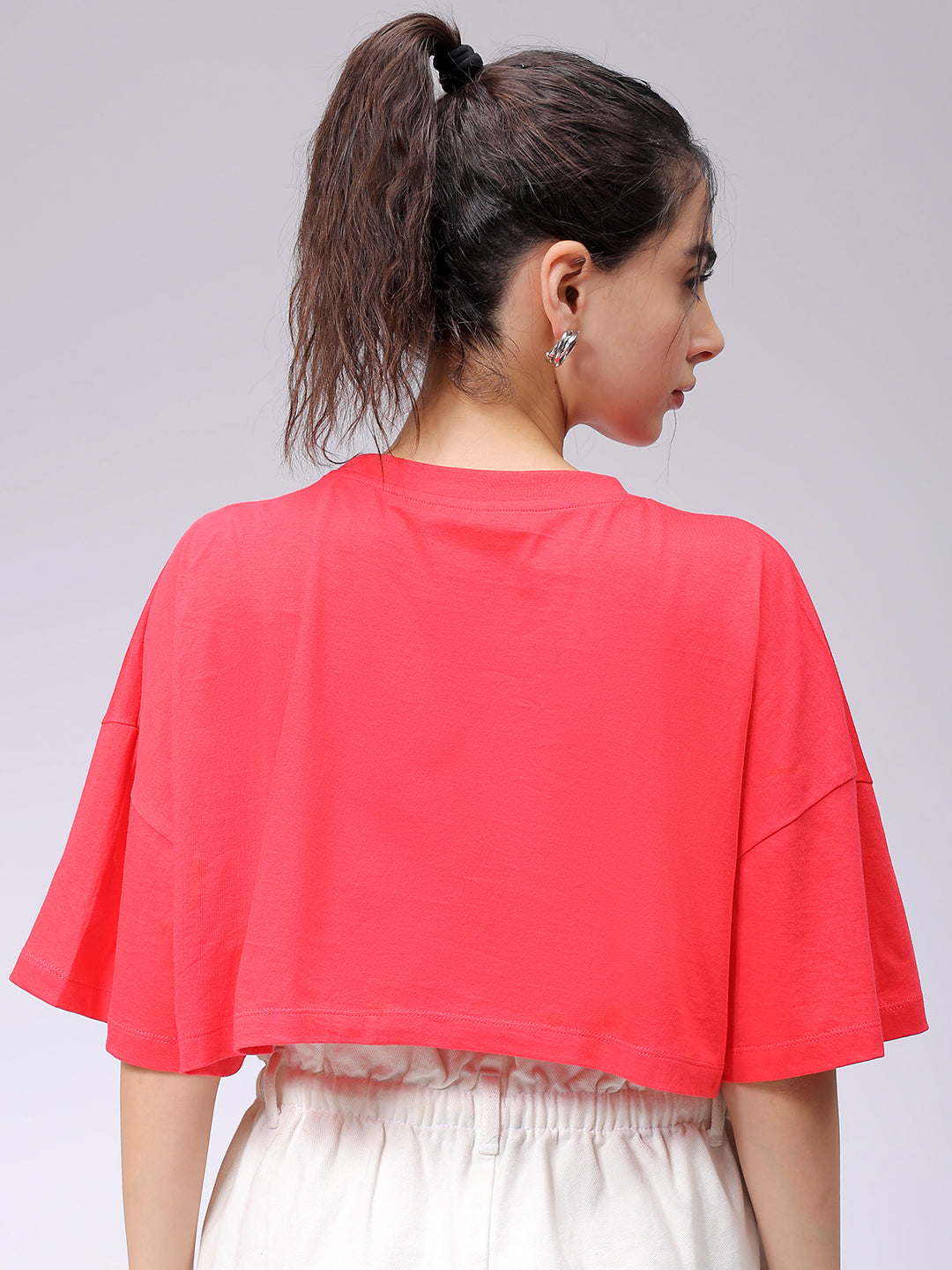 Women's Red Boxy Solid Cropped T-Shirt