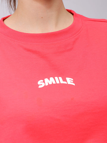 Women's Red Boxy Solid Cropped T-Shirt