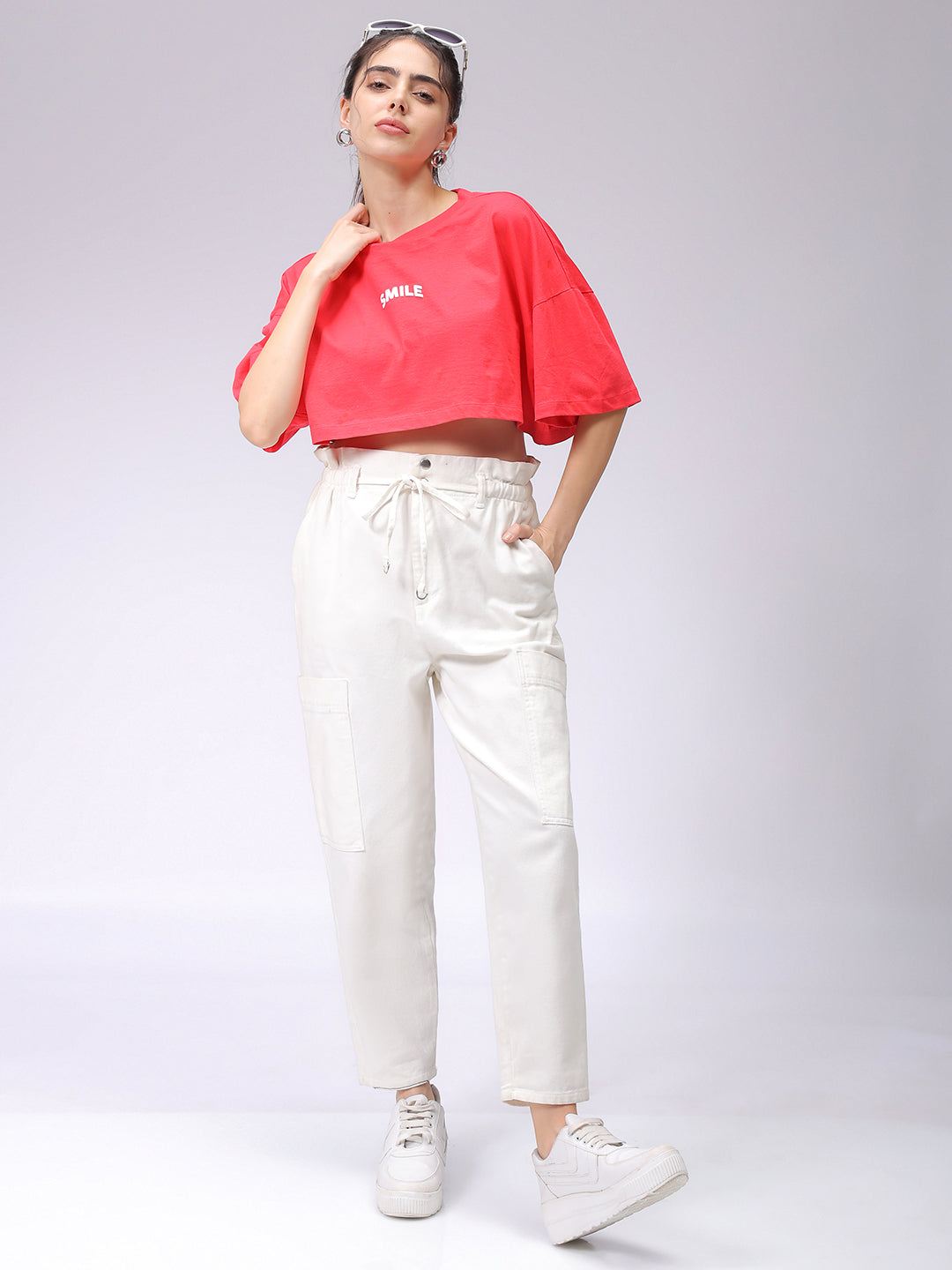 Women's Red Boxy Solid Cropped T-Shirt