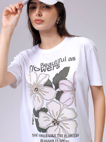 Women's White Relaxed Fit Solid T-Shirt