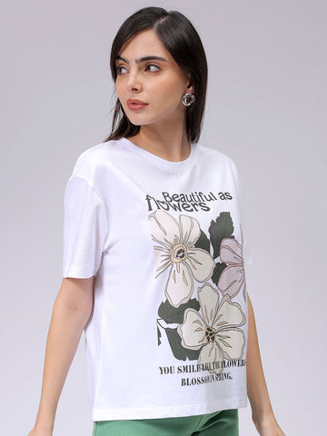 Women's White Relaxed Fit Solid T-Shirt