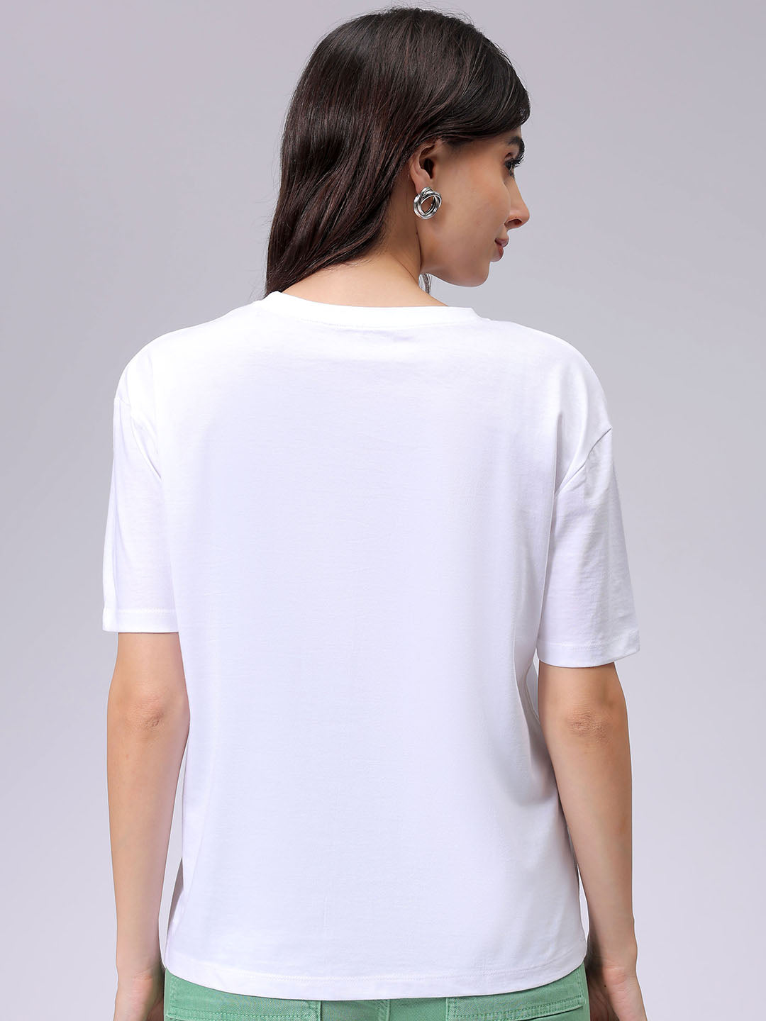 Women's White Relaxed Fit Solid T-Shirt