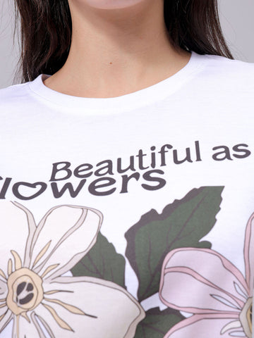 Women's White Relaxed Fit Solid T-Shirt