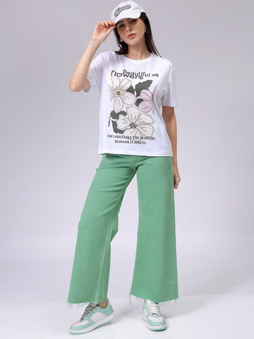 Women's White Relaxed Fit Solid T-Shirt