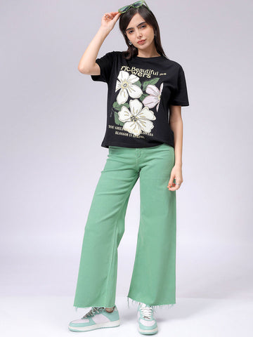 Women's Black Relaxed Fit Solid T-Shirt