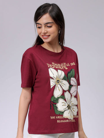 Women's Purple Relaxed Fit Solid T-Shirt