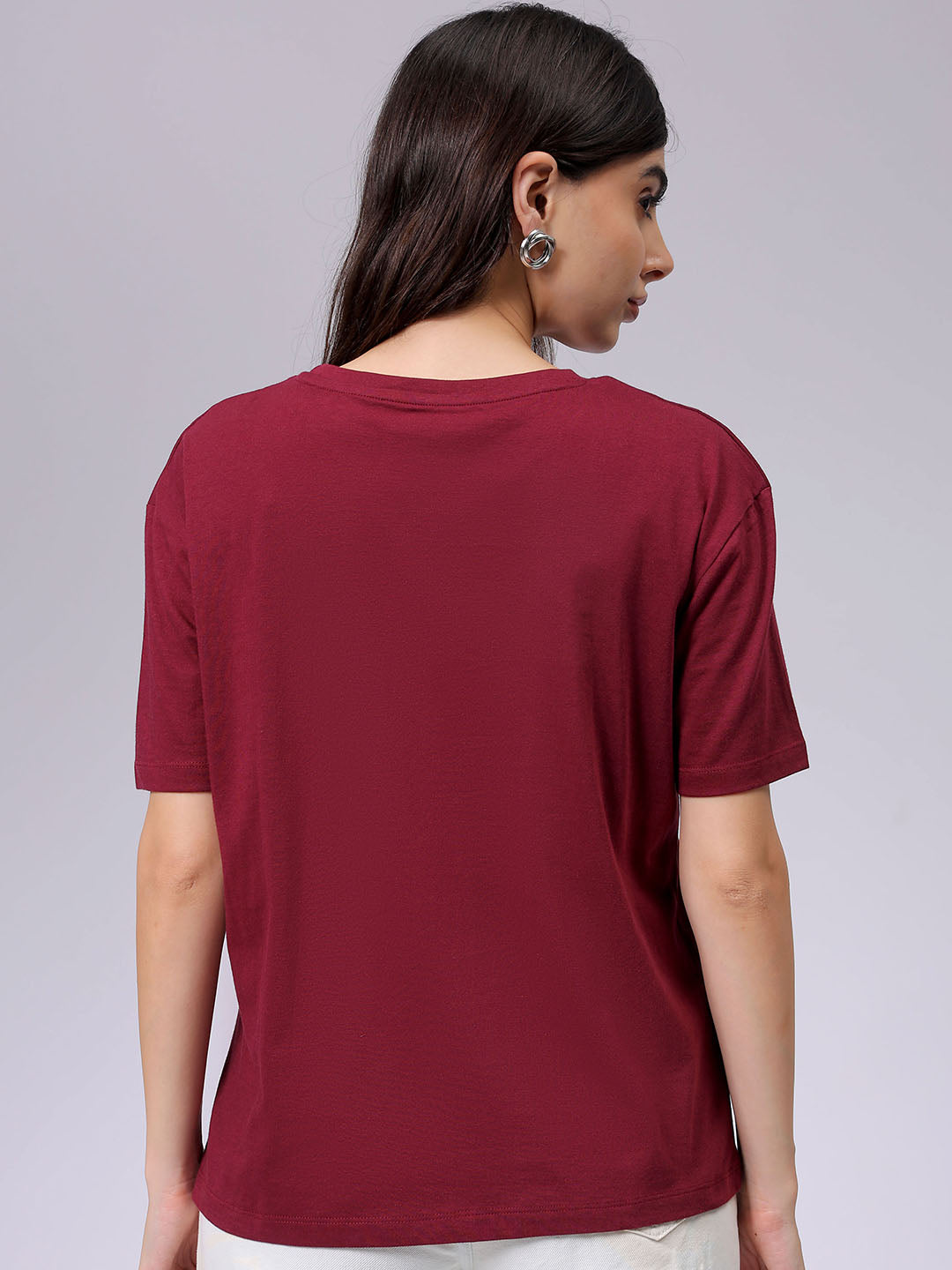 Women's Purple Relaxed Fit Solid T-Shirt