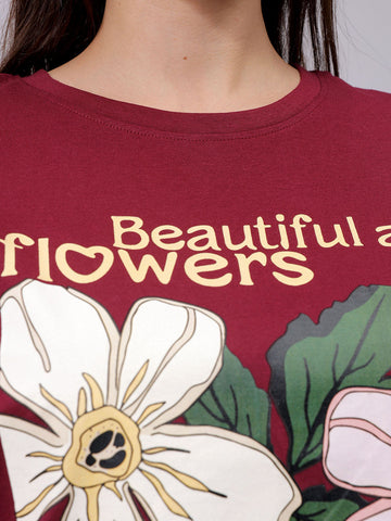 Women's Purple Relaxed Fit Solid T-Shirt