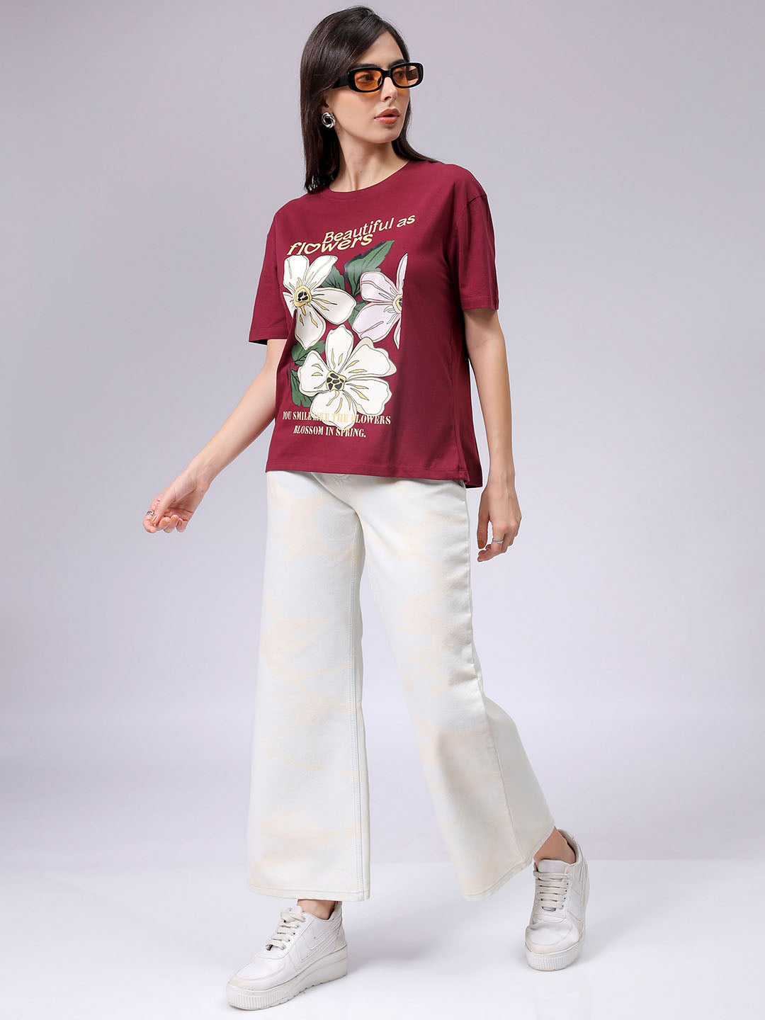 Women's Purple Relaxed Fit Solid T-Shirt