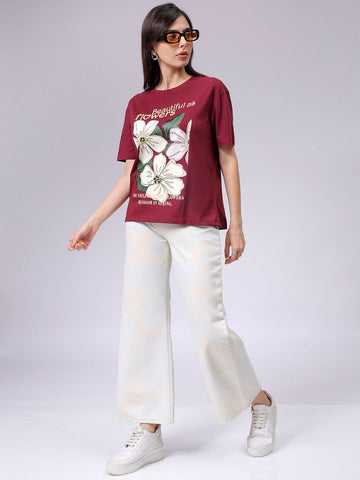 Women's Purple Relaxed Fit Solid T-Shirt