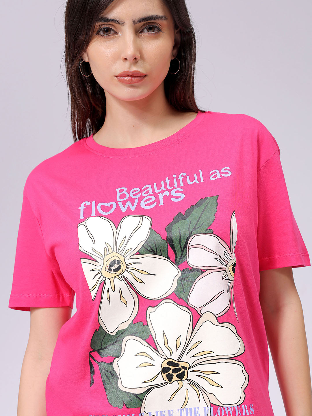 Women's Pink Relaxed Fit Solid T-Shirt