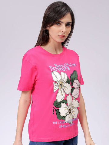 Women's Pink Relaxed Fit Solid T-Shirt