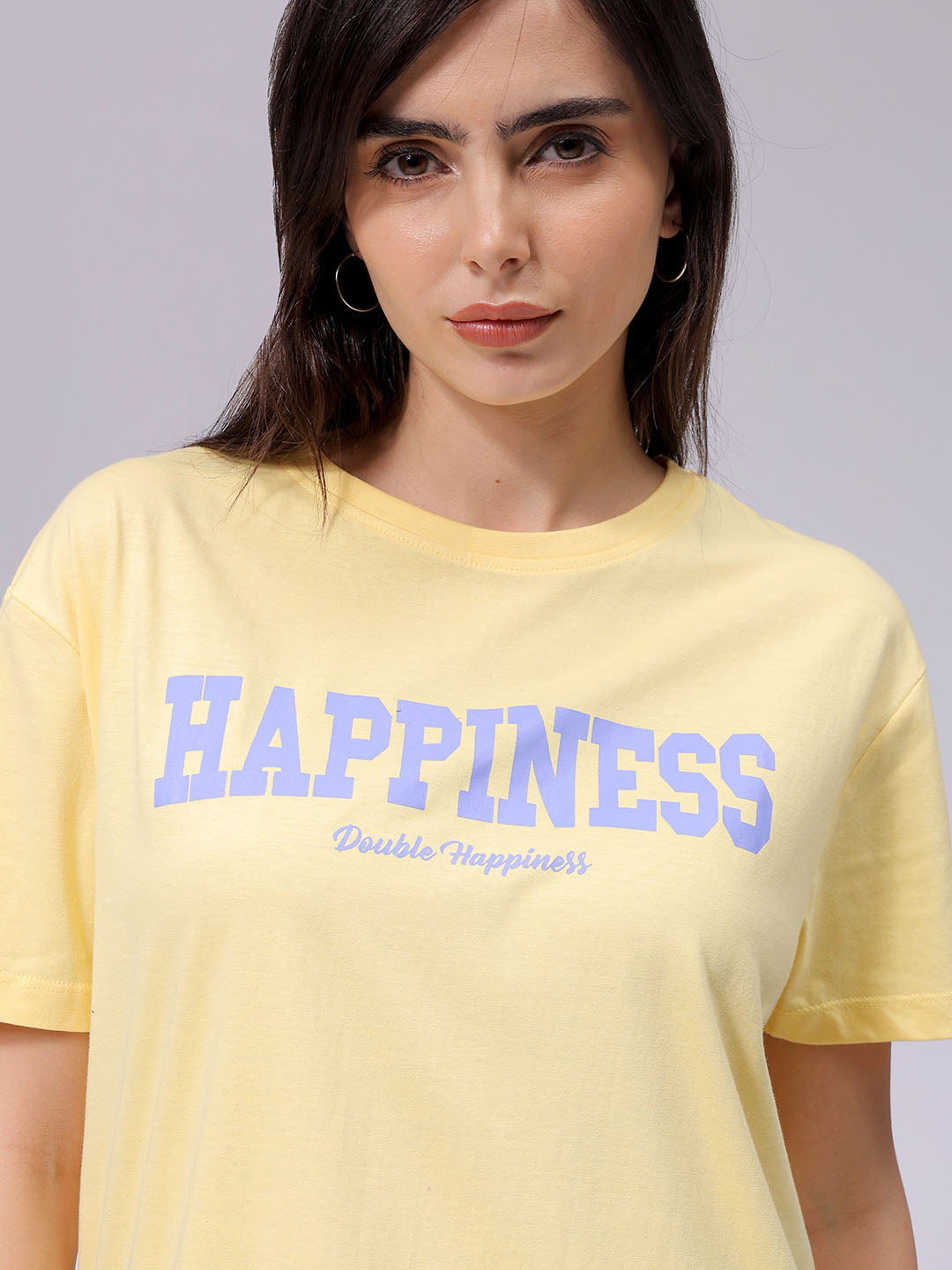 Women's Yellow Relaxed Fit Solid T-Shirt