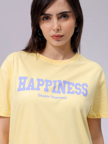 Women's Yellow Relaxed Fit Solid T-Shirt