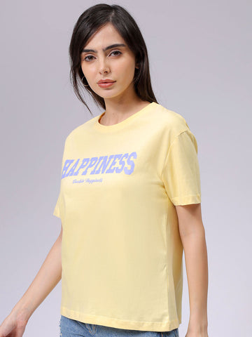 Women's Yellow Relaxed Fit Solid T-Shirt