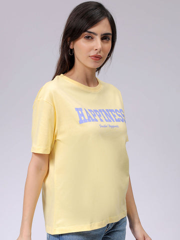 Women's Yellow Relaxed Fit Solid T-Shirt