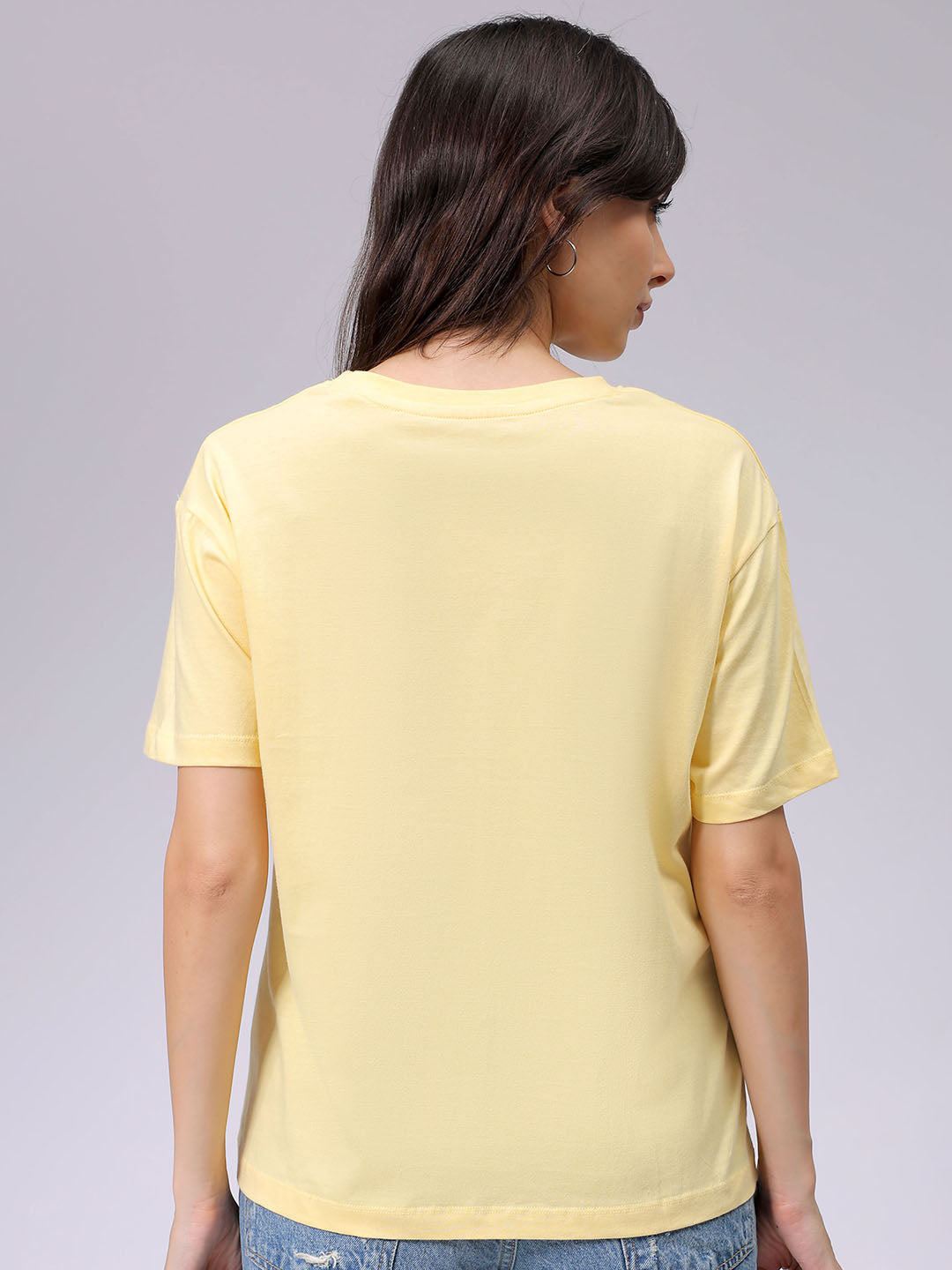 Women's Yellow Relaxed Fit Solid T-Shirt