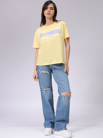 Women's Yellow Relaxed Fit Solid T-Shirt
