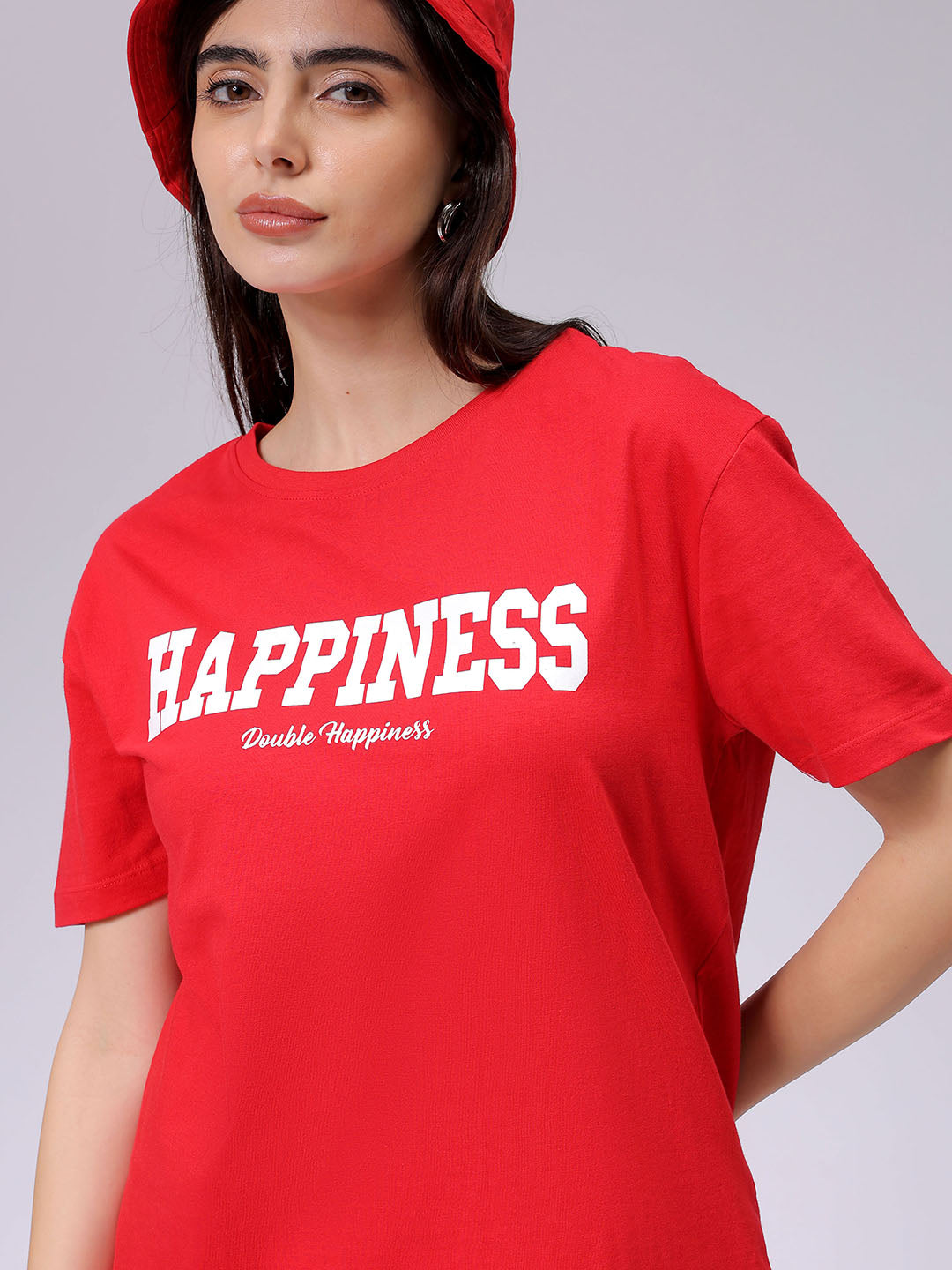 Women's Red Relaxed Fit Solid T-Shirt