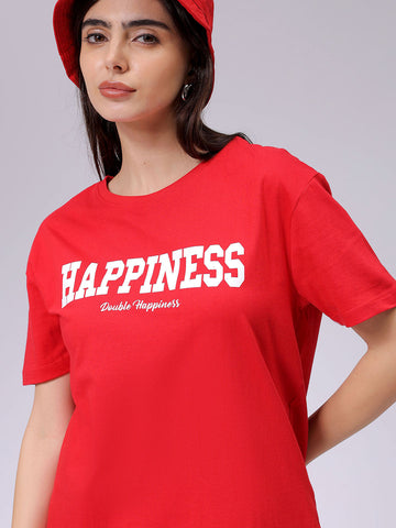 Women's Red Relaxed Fit Solid T-Shirt