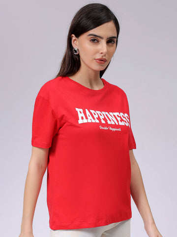Women's Red Relaxed Fit Solid T-Shirt