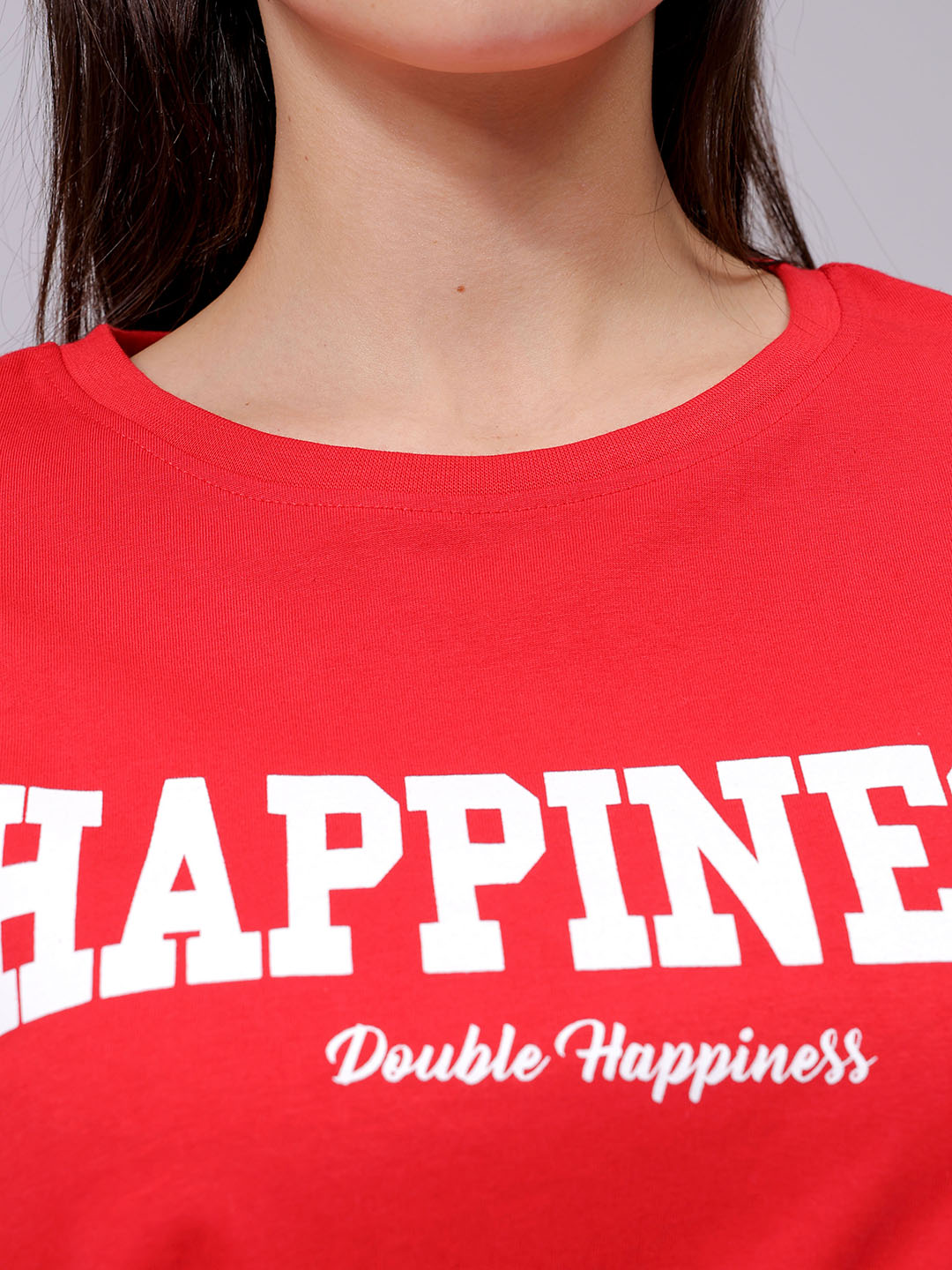 Women's Red Relaxed Fit Solid T-Shirt