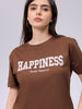 Women's Brown Relaxed Fit Solid T-Shirt