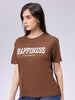 Women's Brown Relaxed Fit Solid T-Shirt