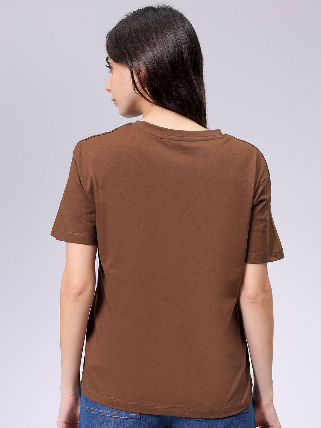 Women's Brown Relaxed Fit Solid T-Shirt