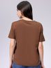 Women's Brown Relaxed Fit Solid T-Shirt
