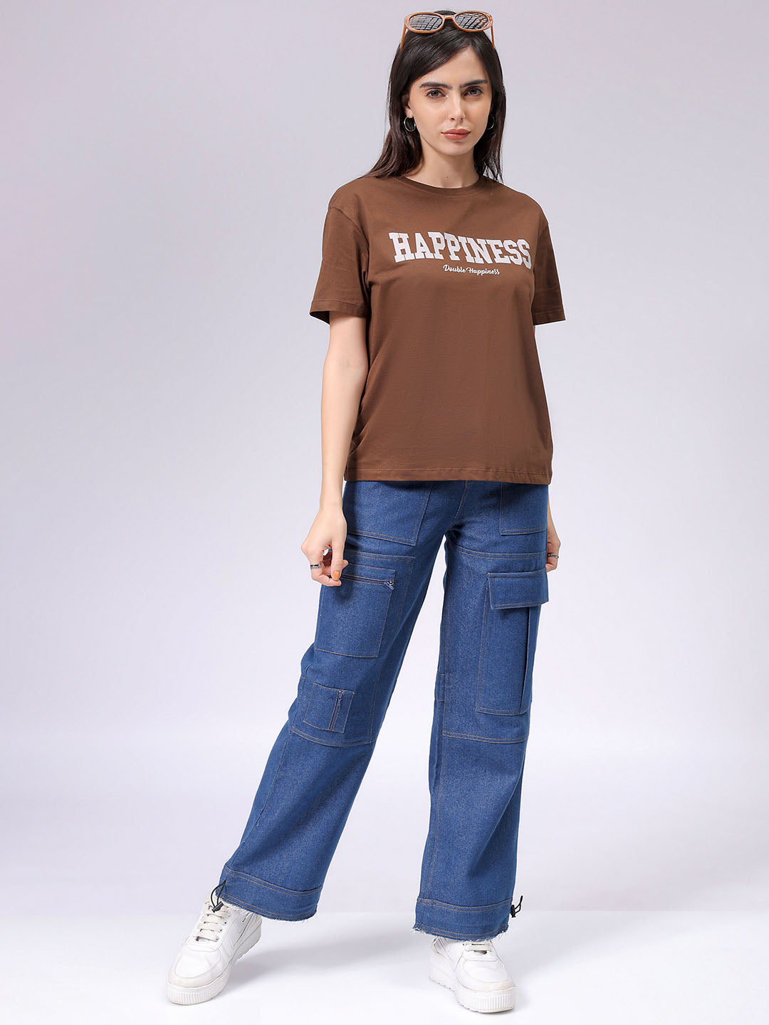 Women's Brown Relaxed Fit Solid T-Shirt