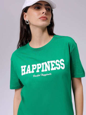 Women's Green Relaxed Fit Solid T-Shirt