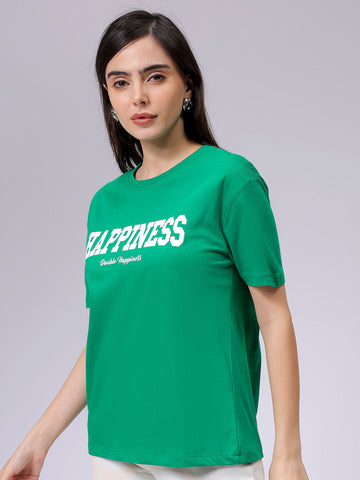 Women's Green Relaxed Fit Solid T-Shirt