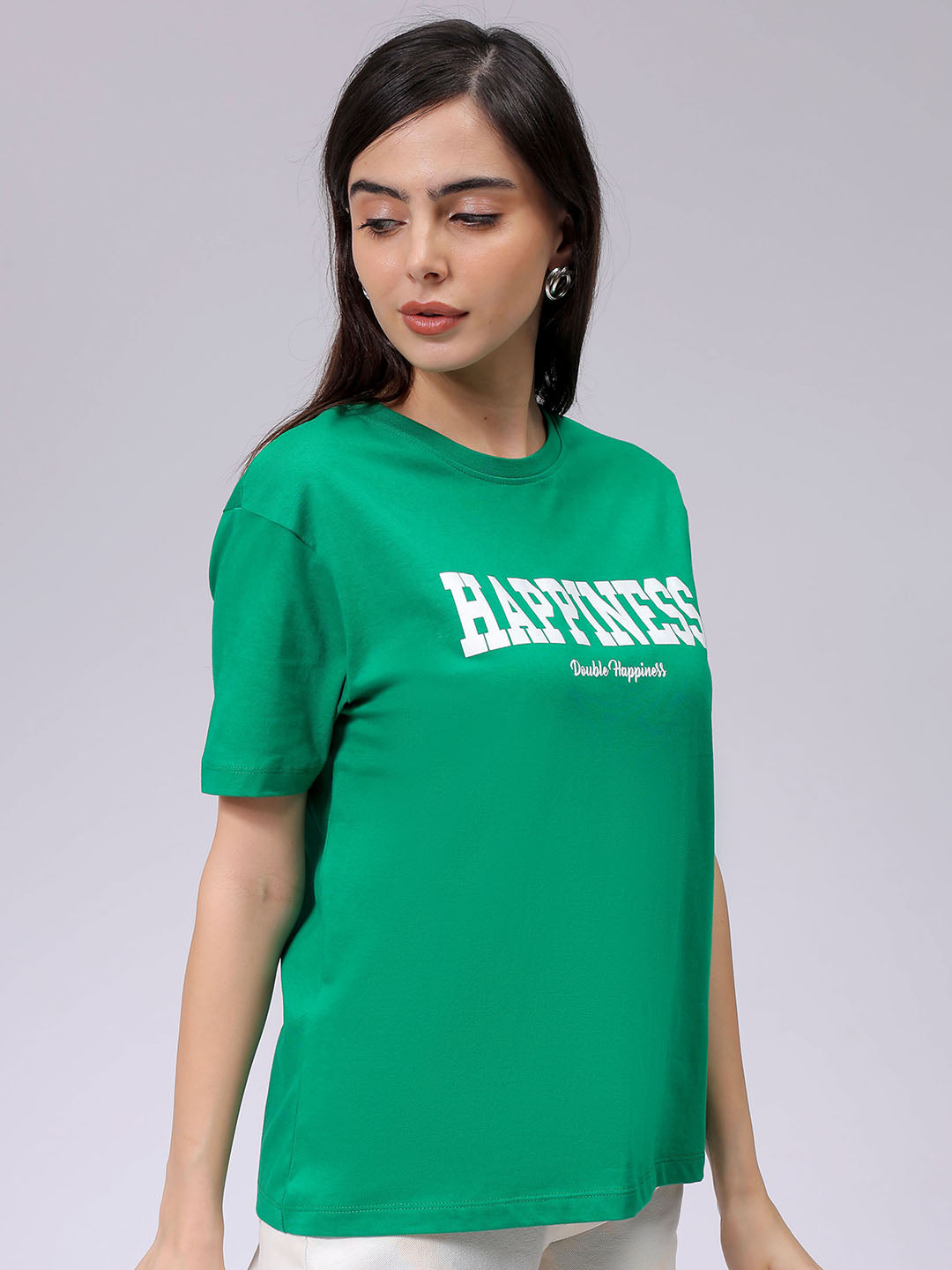 Women's Green Relaxed Fit Solid T-Shirt