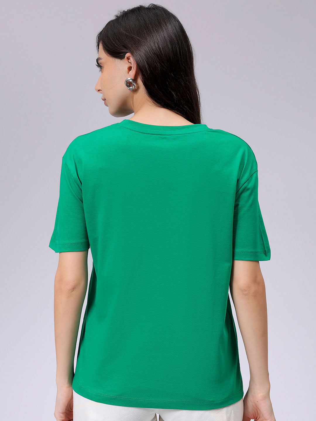 Women's Green Relaxed Fit Solid T-Shirt