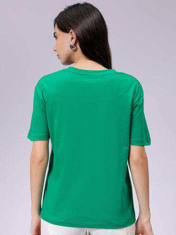 Women's Green Relaxed Fit Solid T-Shirt